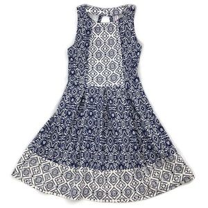 Xhilaration Blue White Damask Pattern A Line Sleeveless Box Pleat Dress Size XS